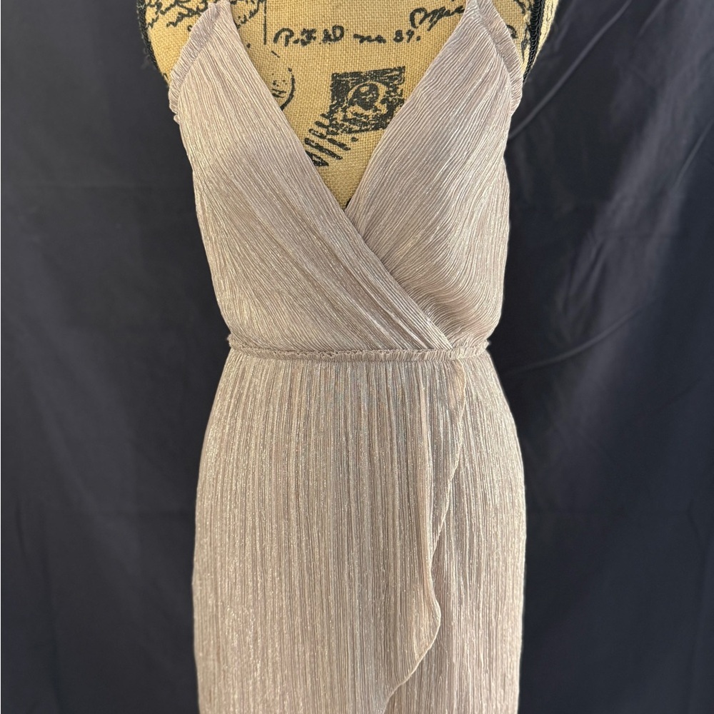 Express Champagne Pleated Halter Wrap Dress – Metallic Blush, Size S/P